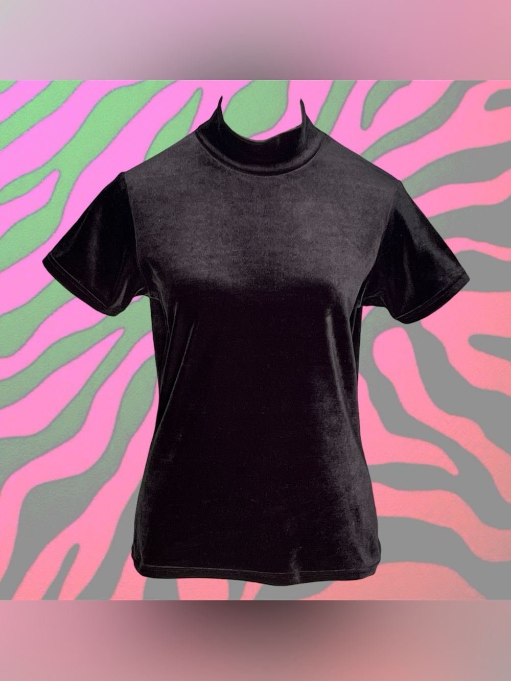 black velvet mock turtleneck short sleeve top